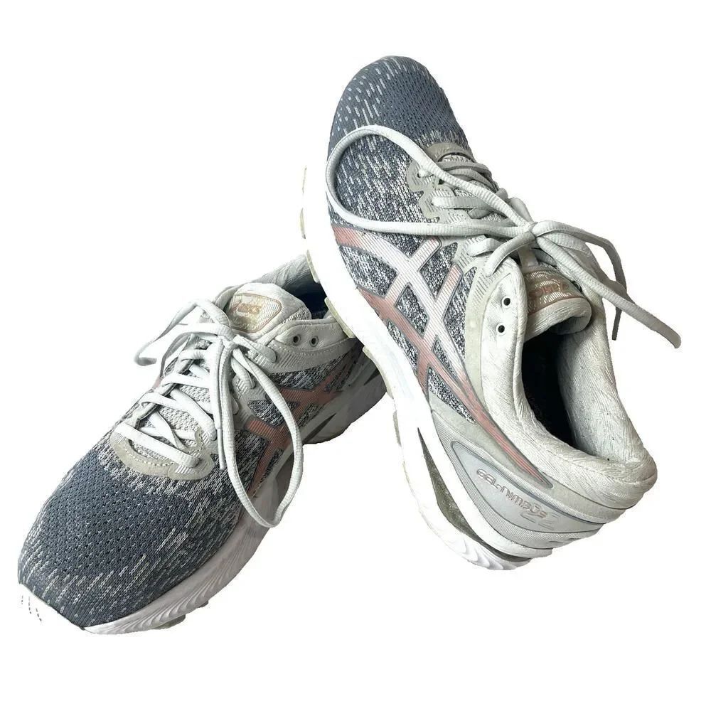 Asics Women's Gel Nimbus 22 Gray Running Shoes Sneakers Size 10 Low Top Lace Up